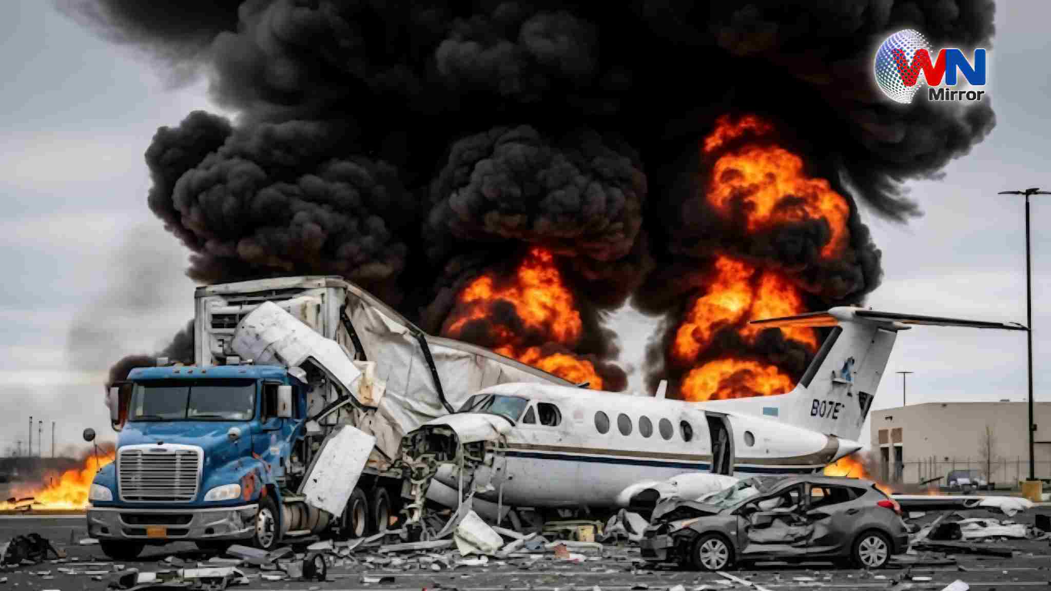 Texas Plane Crash: उड़ता विमान आसमान से ट्रकों पर आ गिरा, विमान और ट्रक बने आग के गोले, कईं लीगों की मौत