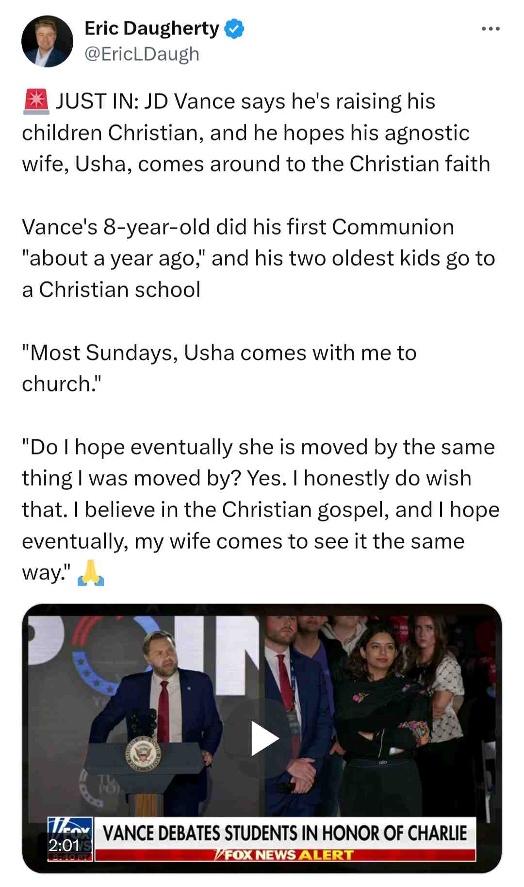 US Vice President JD Vance Statement